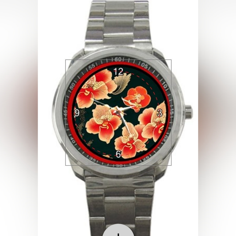 Metal sport watch with Orchid face